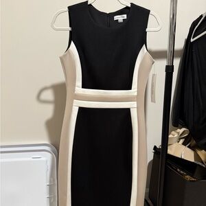 Calvin Klein Black and Cream Panel Midi Dress